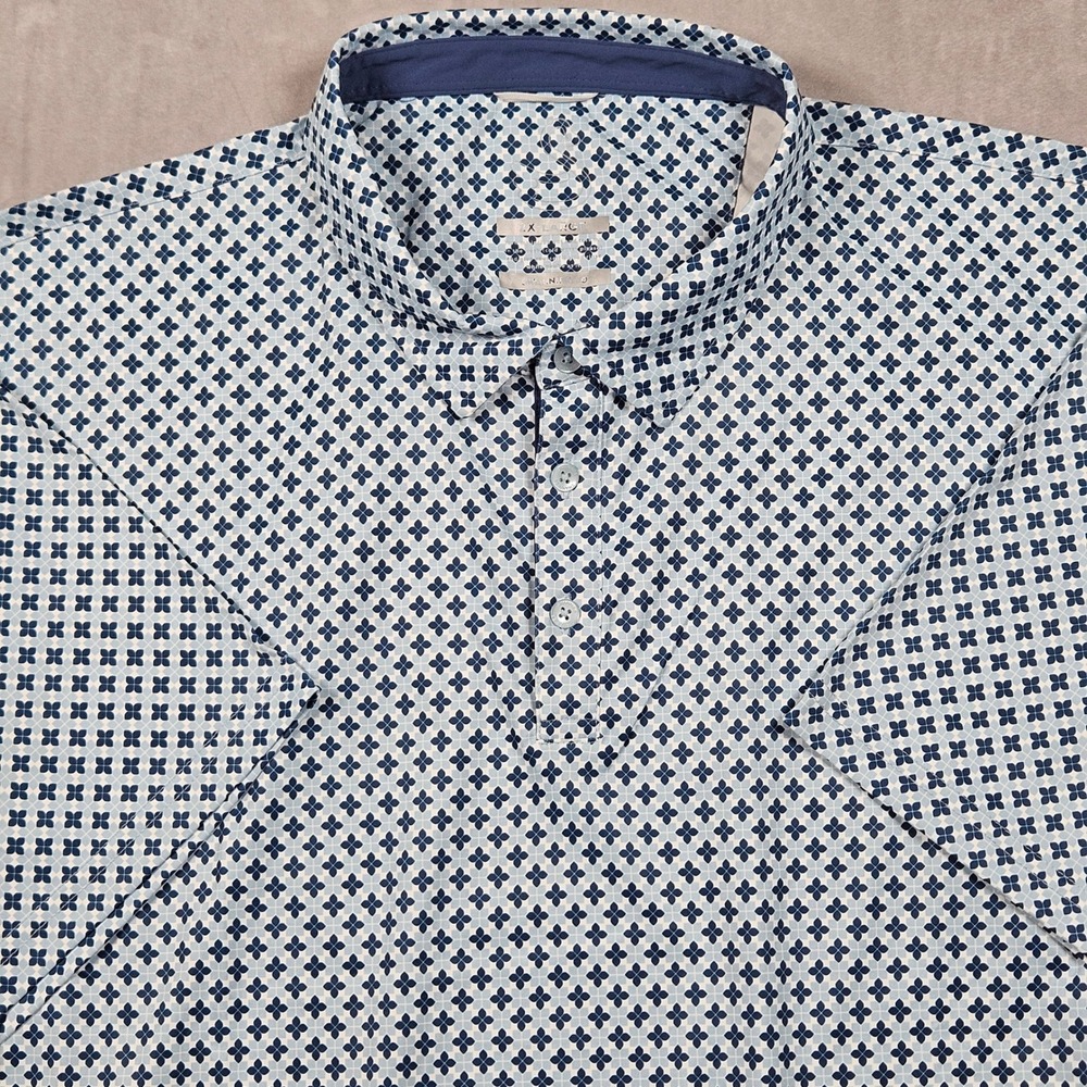 Swannies Golf Polo Shirt Mens 2XL Blue White Geometric Floral Performance